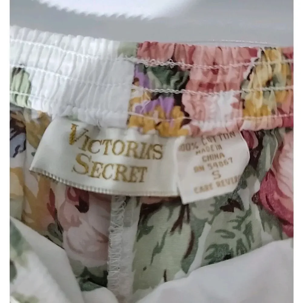 VICTORIA'S SECRET Gold Label Vtg Floral Pajama Set W/Long Shorts Modest Sz S HTF